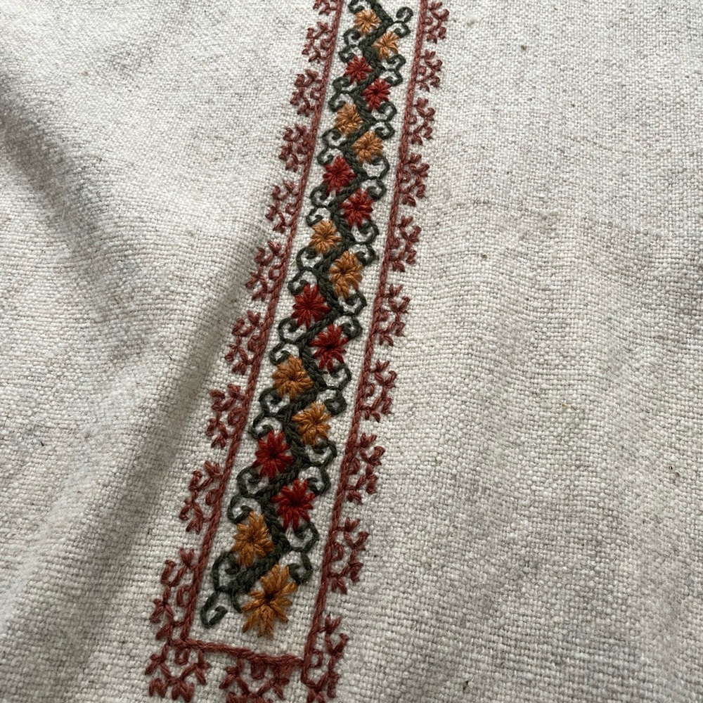 Embroidered Cream Wool Poncho - Picture 3 of 3